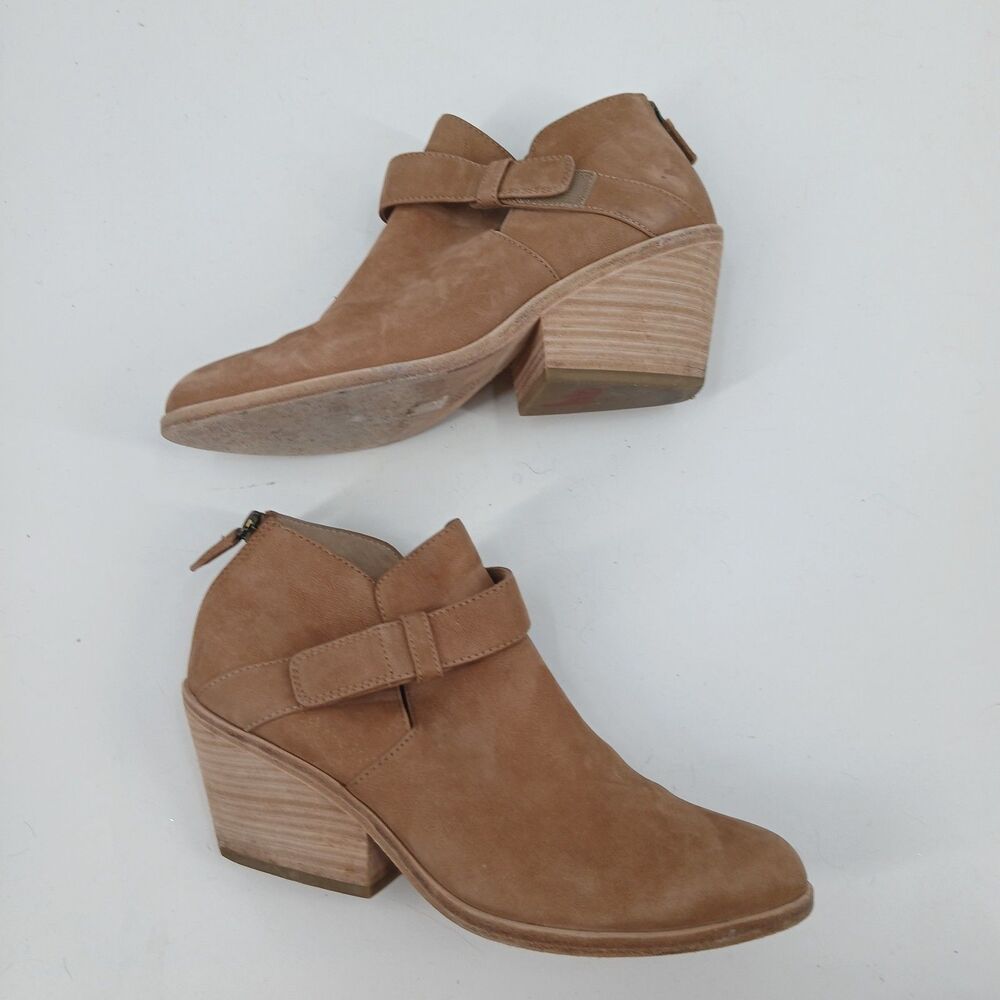 Women's Suede Ankle Booties Chunky Heel Tan Brown Size 6.5 Eileen Fisher
